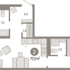 Квартира 77,2 м², 2-комнатная - изображение 3