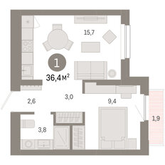 Квартира 36,4 м², 1-комнатная - изображение 3