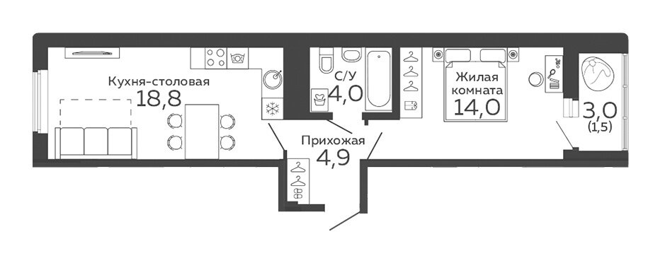 45,5 м², 1-комнатная квартира 5 900 000 ₽ - изображение 55