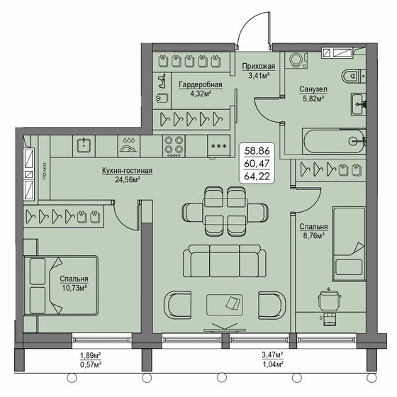 30,3 м², 2-комнатная квартира 17 180 100 ₽ - изображение 42