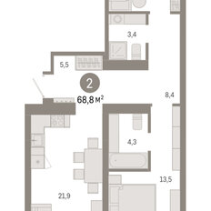 Квартира 68,8 м², 2-комнатная - изображение 3