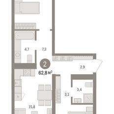 Квартира 62,8 м², 2-комнатная - изображение 3