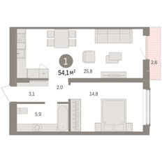 Квартира 54,1 м², 1-комнатная - изображение 3
