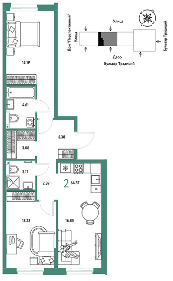 58,3 м², 2-комнатная квартира 11 199 000 ₽ - изображение 77