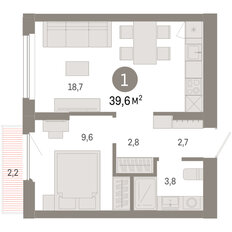 Квартира 39,6 м², 1-комнатная - изображение 3