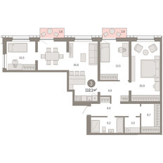 Квартира 112,1 м², 3-комнатная - изображение 3