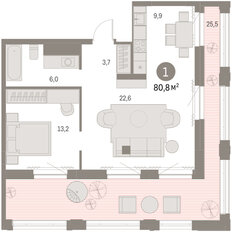 Квартира 80,8 м², 1-комнатная - изображение 3