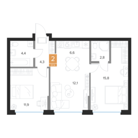 Квартира 57,9 м², 2-комнатная - изображение 1