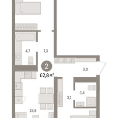 Квартира 62,8 м², 2-комнатная - изображение 3