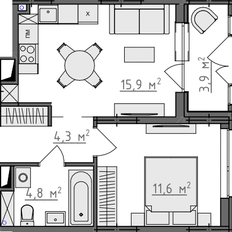 Квартира 39,3 м², 1-комнатная - изображение 2