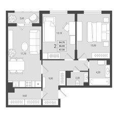 Квартира 66 м², 2-комнатная - изображение 2