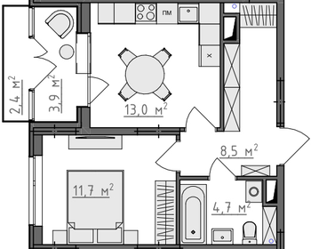 Квартира 40,6 м², 1-комнатная - изображение 1