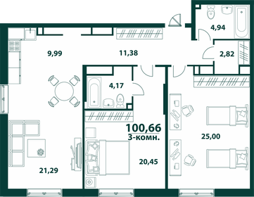 Квартира 100,7 м², 3-комнатная - изображение 1