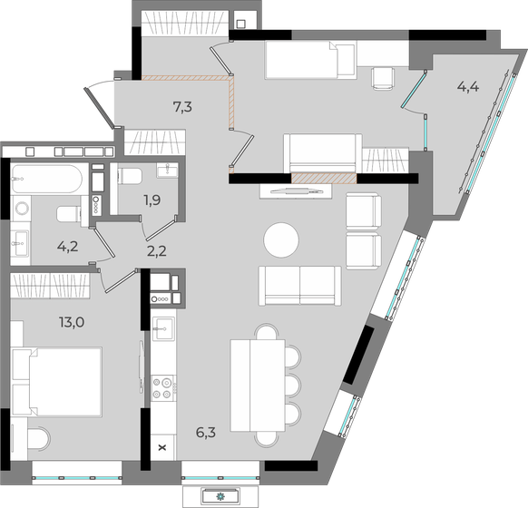 100,6 м², 2-комнатная квартира 13 385 120 ₽ - изображение 51