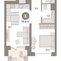 Квартира 56,8 м², 1-комнатная - изображение 3