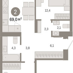 Квартира 69 м², 2-комнатная - изображение 3