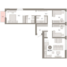 Квартира 90,8 м², 3-комнатная - изображение 3