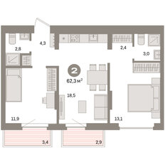 Квартира 62,3 м², 2-комнатная - изображение 3