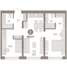 Квартира 68,4 м², 2-комнатная - изображение 3