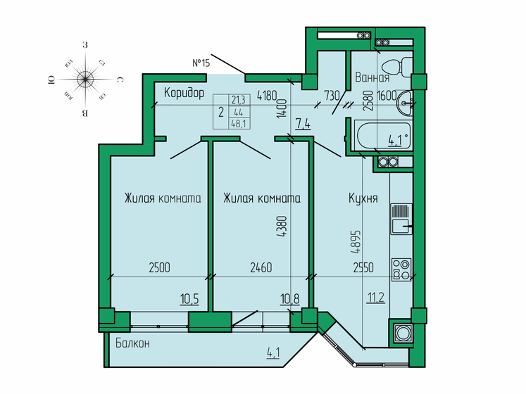 46 м², 2-комнатная квартира 6 400 000 ₽ - изображение 51