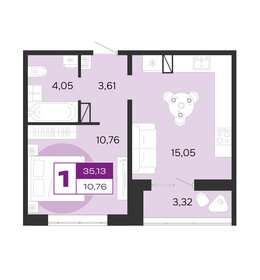 Квартира 35,1 м², 1-комнатная - изображение 1