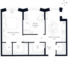 Квартира 60,7 м², 2-комнатная - изображение 3