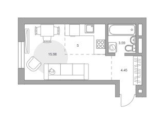 Квартира 30 м², 1-комнатная - изображение 1