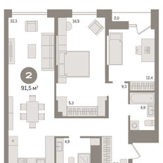 Квартира 91,5 м², 2-комнатная - изображение 3