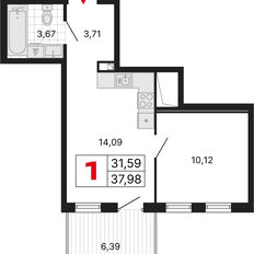 Квартира 38 м², 1-комнатная - изображение 2