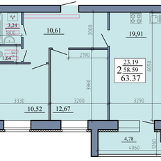 Квартира 63,4 м², 2-комнатная - изображение 2