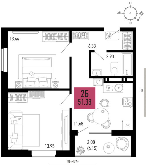 44 м², 2-комнатная квартира 4 850 000 ₽ - изображение 62