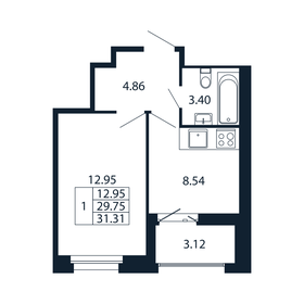 Квартира 29,4 м², 1-комнатная - изображение 3