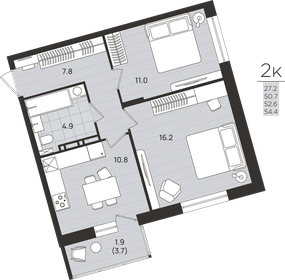 Квартира 52,6 м², 2-комнатная - изображение 1
