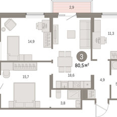Квартира 80,5 м², 3-комнатная - изображение 3
