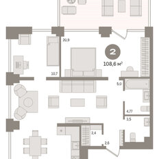 Квартира 108,6 м², 2-комнатная - изображение 3
