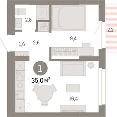 Квартира 35 м², 1-комнатная - изображение 3