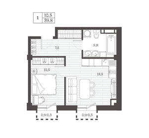 Квартира 39,8 м², 1-комнатная - изображение 1