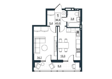 Квартира 36,6 м², 1-комнатная - изображение 2