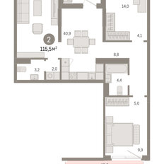 Квартира 115,5 м², 2-комнатная - изображение 3
