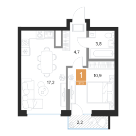 Квартира 37,3 м², 1-комнатная - изображение 1
