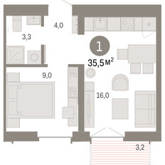 Квартира 35,5 м², 1-комнатная - изображение 3