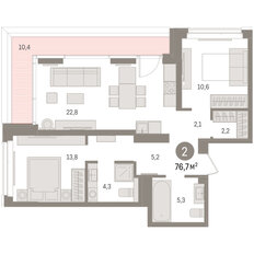 Квартира 76,7 м², 2-комнатная - изображение 3