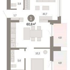Квартира 60,6 м², 1-комнатная - изображение 3