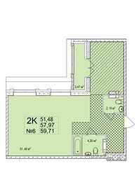Квартира 59,7 м², 2-комнатная - изображение 1