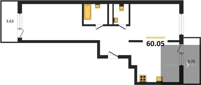 Квартира 60,1 м², 2-комнатная - изображение 1