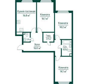 Квартира 87,7 м², 3-комнатная - изображение 1