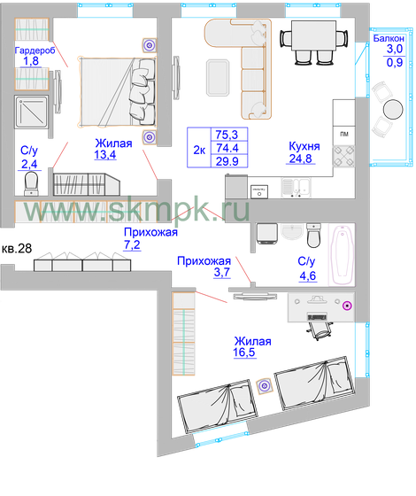 63 м², 2-комнатная квартира 8 147 800 ₽ - изображение 31