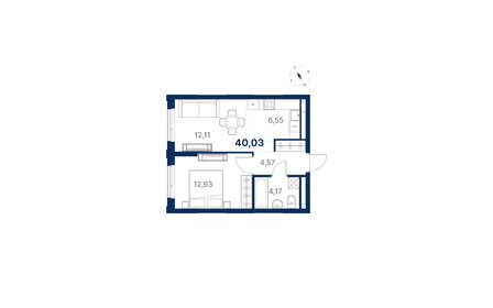 Квартира 40 м², 1-комнатная - изображение 1