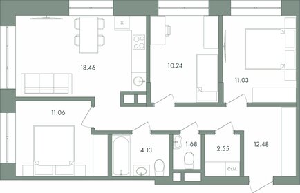 Квартира 71,6 м², 3-комнатная - изображение 1