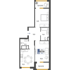 Квартира 56,6 м², 2-комнатная - изображение 1